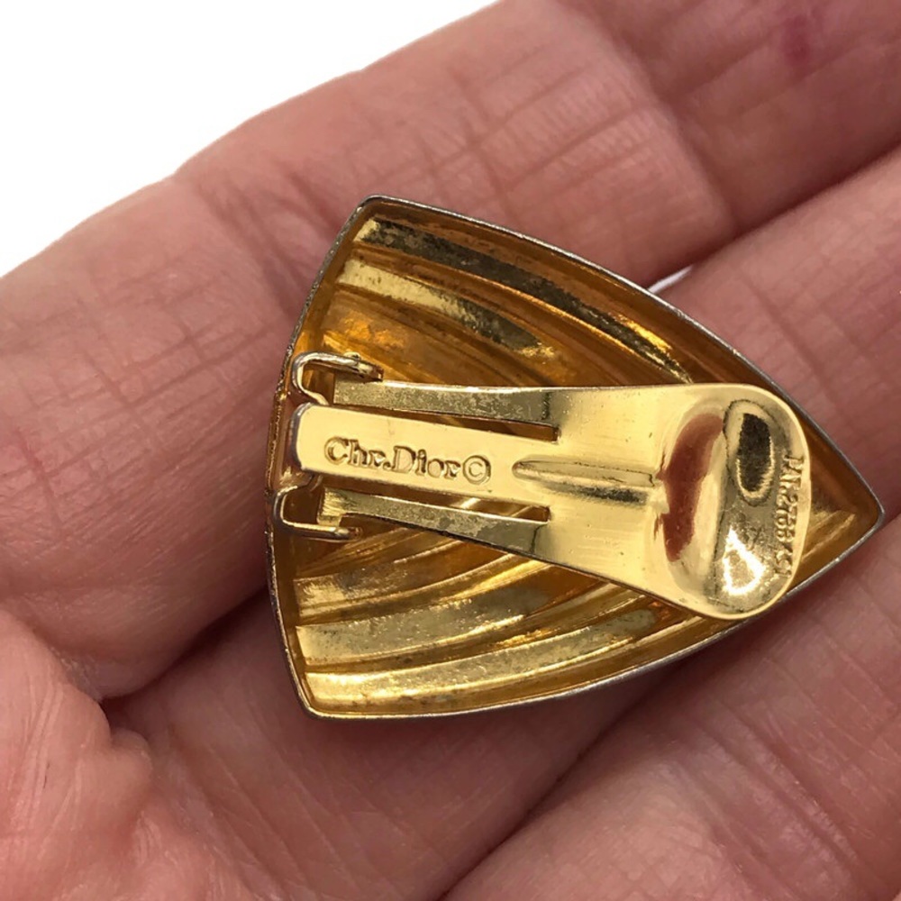 Vintage Christian Dior Triangle Gold Clip Earrings - Picture 7 of 9